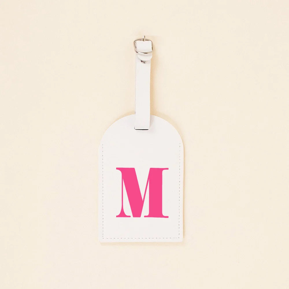 Rose Pink Initial Monogram Luggage Tag Bachelorette Party Favors Girls Trip Travel Gift PU Leather for Suitcase Baggage Handbag