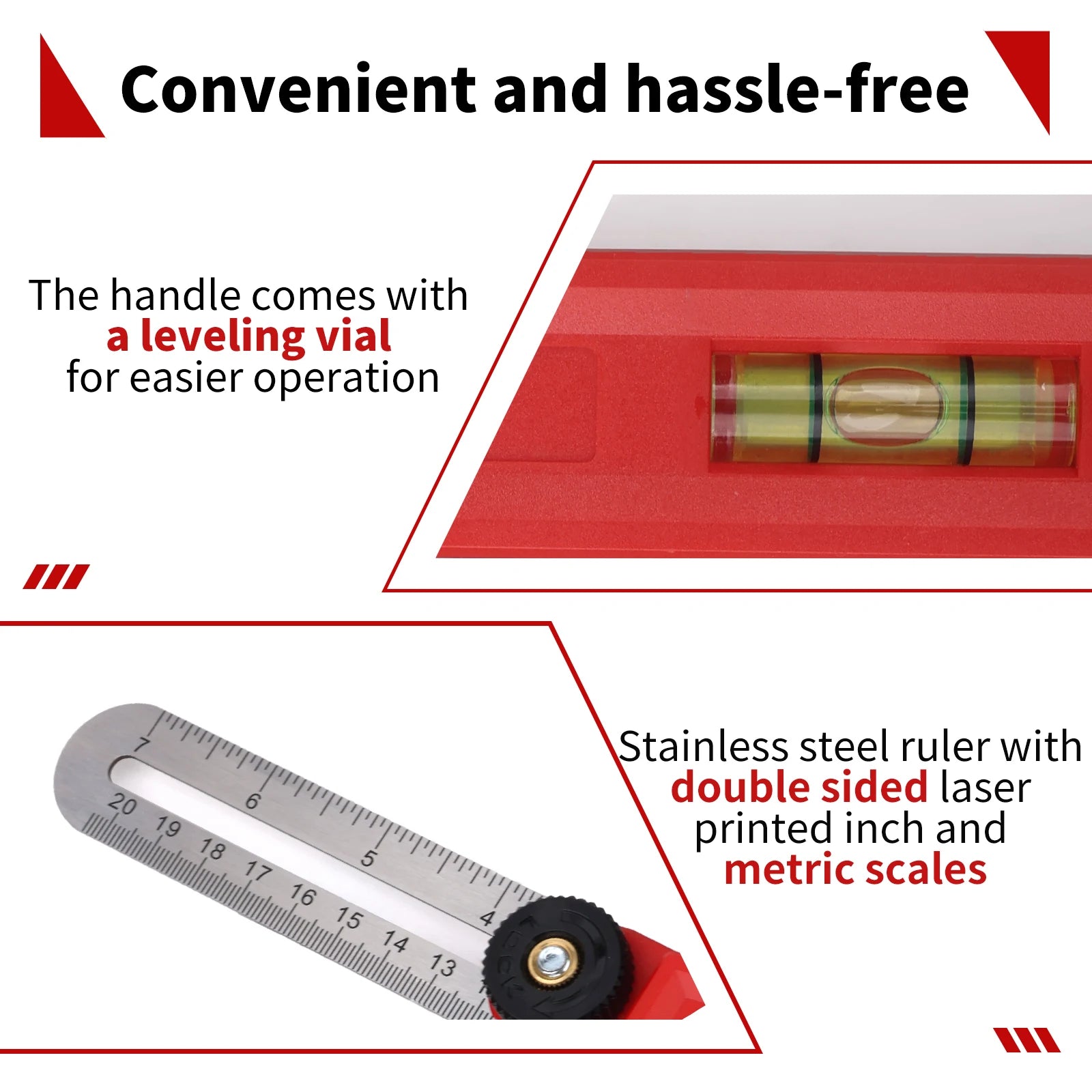 Carpentry Angle Ruler with Horizontal Bubble Goniometer Stainless Steel Protractor Metal Measuring Tool Angle Meter