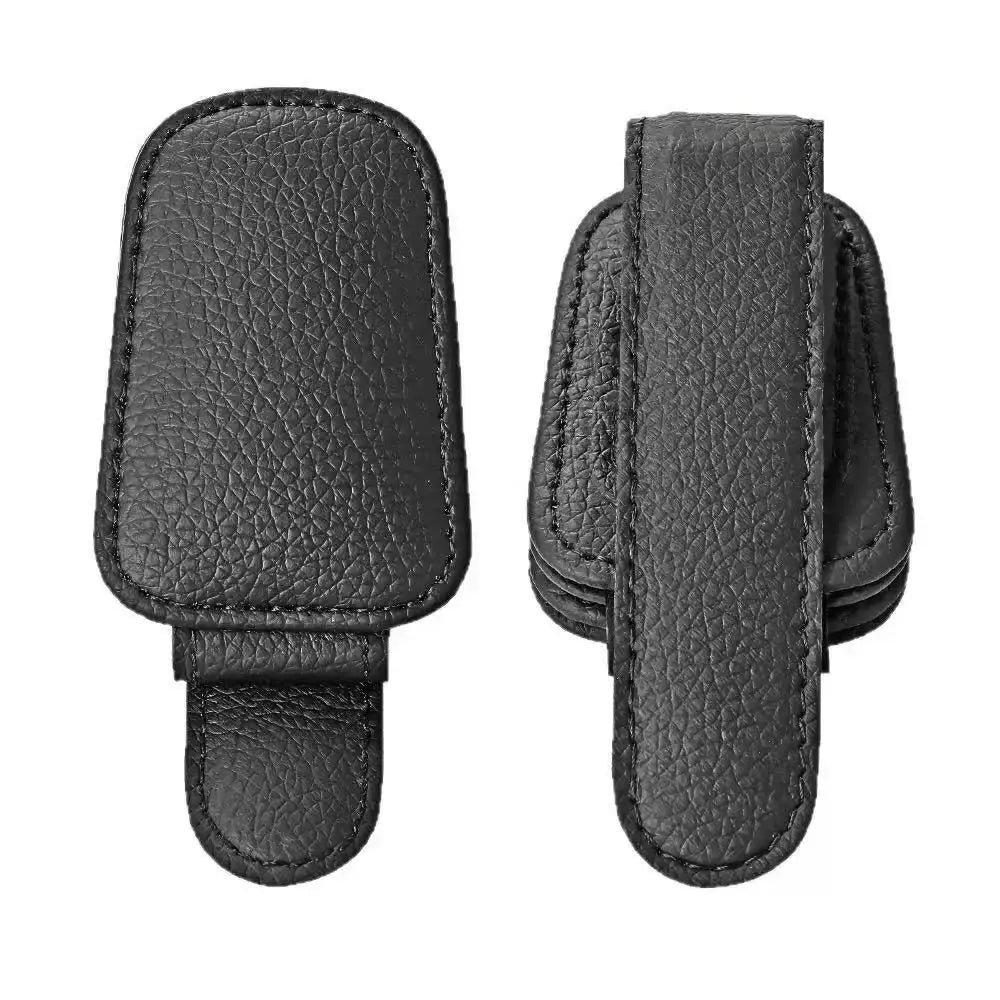 Magnetic Leather Car Sunglasses Holder, Universal Sun Visor Glasses Clip Card Ticket Storage Box Auto Interior Accessories 1PCS