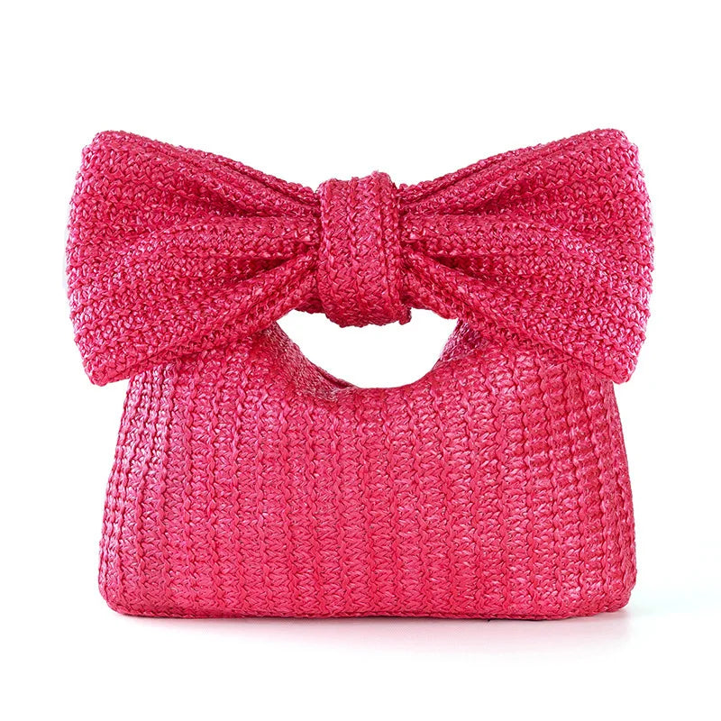 Bow Straw Woven Clutch Bag for Women Boho Handwoven Evening Handbag Perfect for Beach Vacation Wedding Party Daily Casual Outfit
