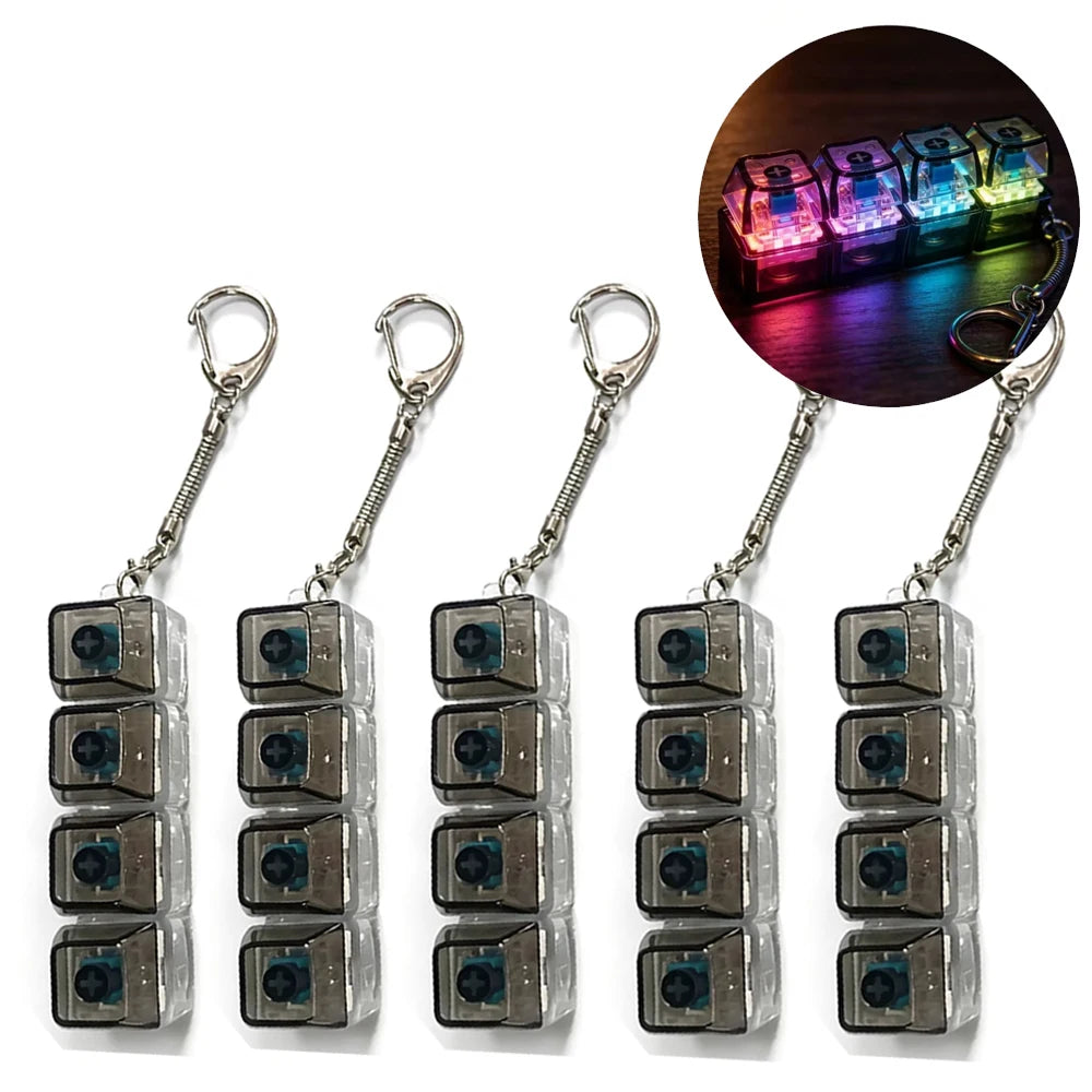  NEW Multi-choice Light Up Keyboard Keychain Crystal Clicker Fidget Toy Stress Relief Sensory Toy Portable Car Desk Decor Gift