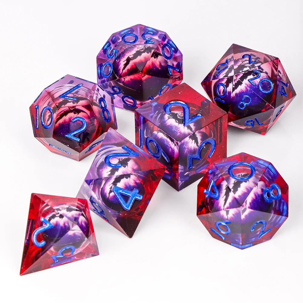 Dragon Eye Dice Set with Full Liquid Core & Sharp Edge | for D&D, Pathfinder RPG | Metallic Resin Dungeon Master Dice | for Gift