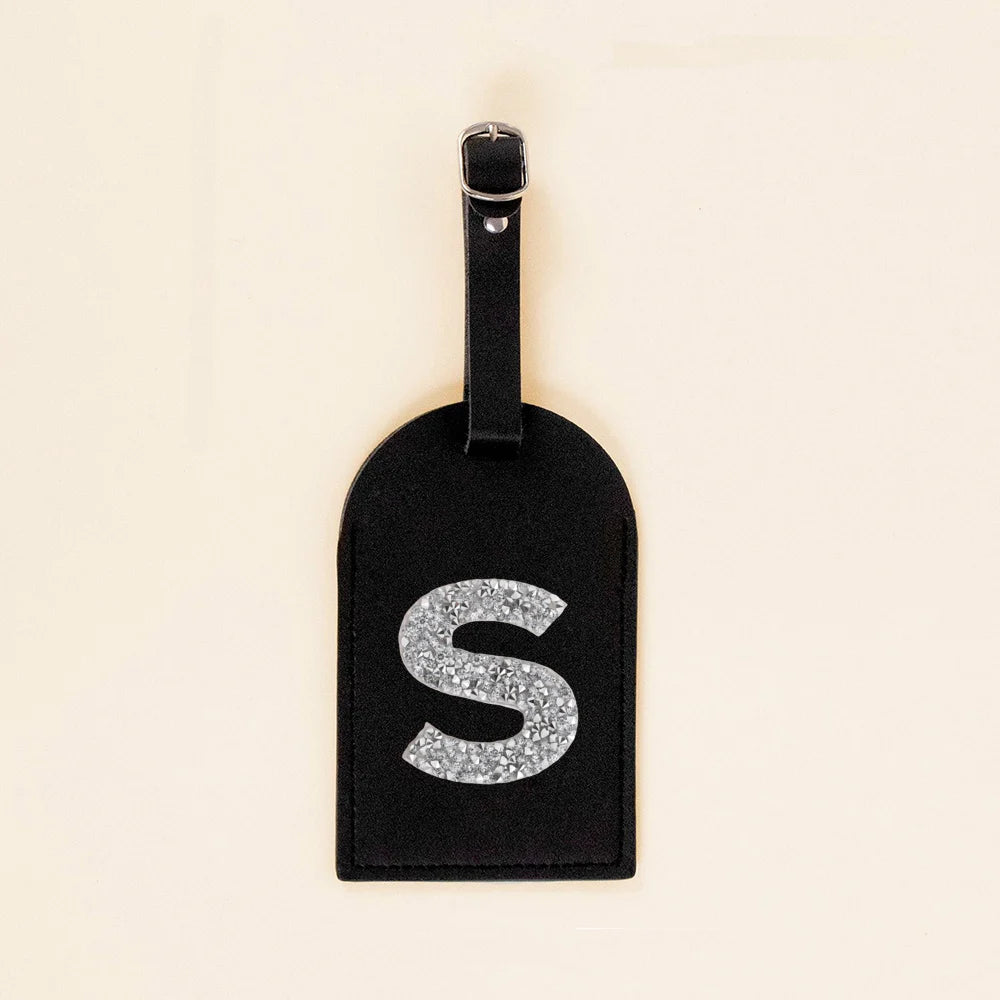 Initial Rhinestone A-Z Monogram PU Leather Luggage Tags for Suitcase Travel Accessorie Baggage Handbag Tags Bag Label Tag Gifts