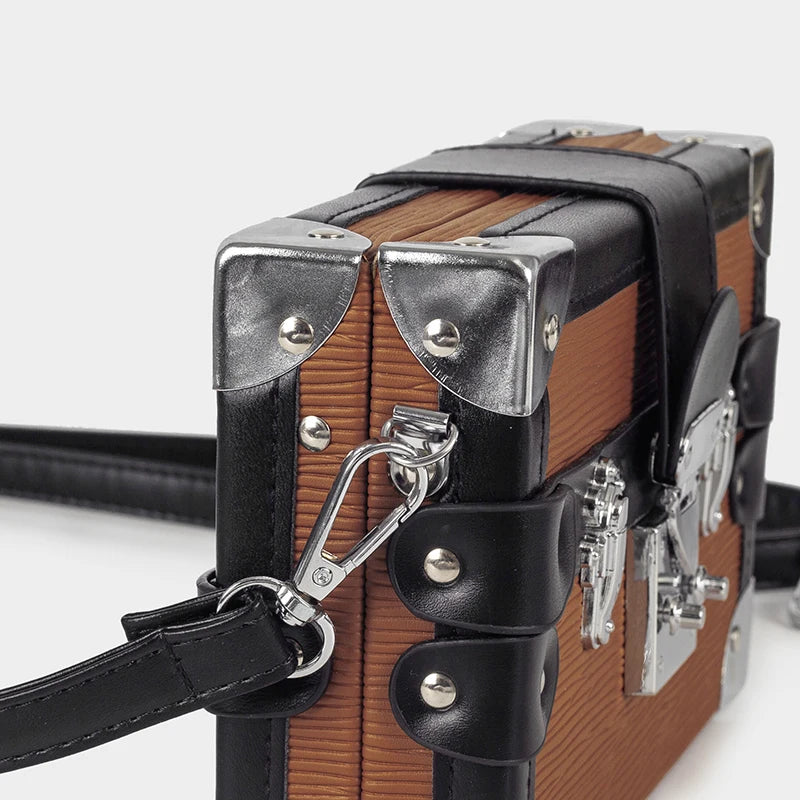 Trendy PU Leather Girls Shoulder Bags, Handmade Retro Lock Box Purse, Crossbody Bag for Daily Use, Work Travel Fashion Accessory