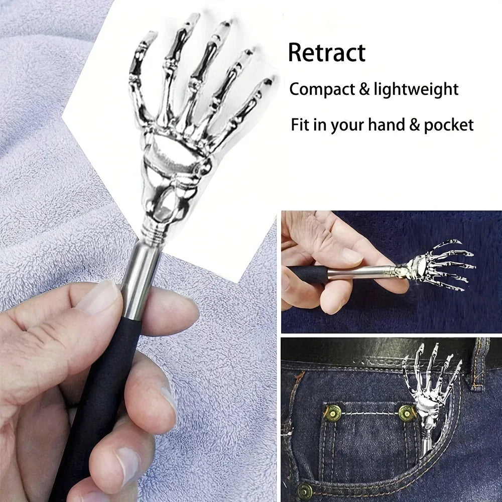 Adjustable Stainless Steel Back Scratcher with Retractable Claw for Portable and Convenient Massage and Tickle Relief
