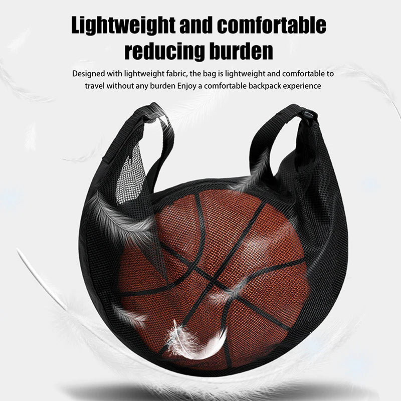 1Pc Drawstring Mesh Basketball Bag, Single Ball Sling Carry Net with Zipper Pocket Sports Storage
