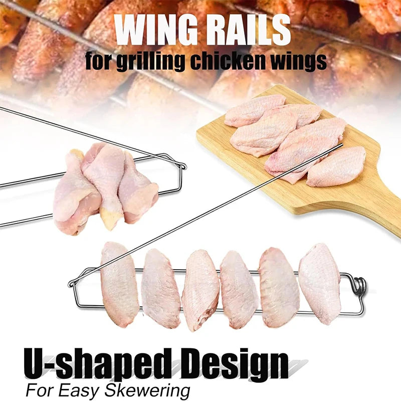 LMETJMA Chicken Wing BBQ Fork Stainless Steel Grilled Chicken Wing Rack Barbecue Wing Rails for Grilling Chicken Wings