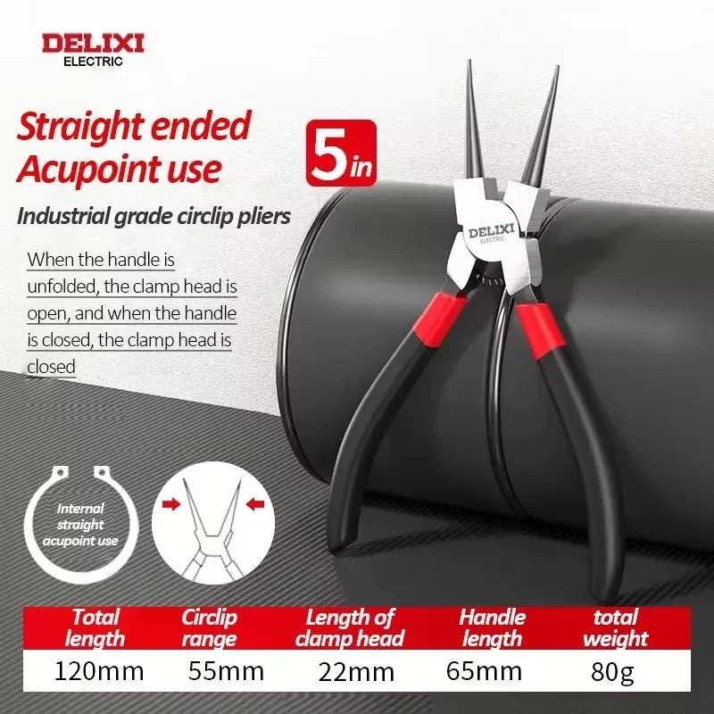 DELIXI ELECTRIC 5 Inch Circlip Pliers Set,Internal External Snap Ring Pliers,High Carbon Steel with Spring for Machinery Repair