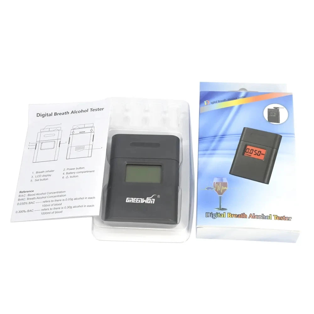 GREENWON LCD Display Mini Pocket Digital Alcohol Tester Driving Breath Breathalyzer Detector with Mouthpieces