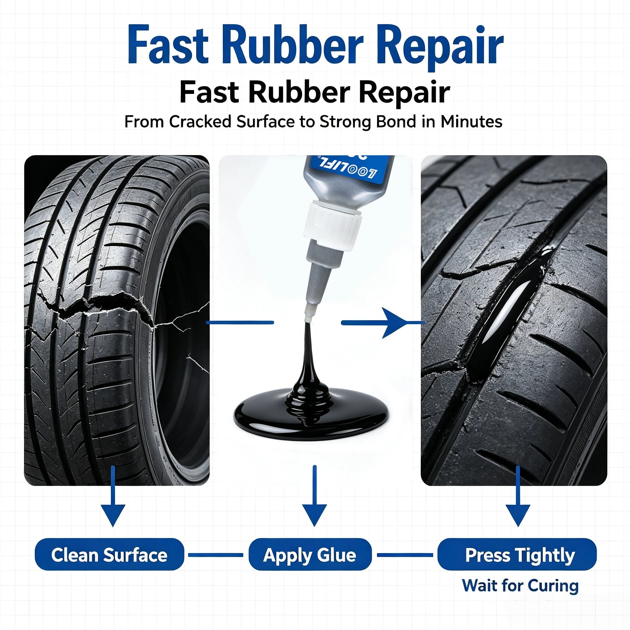 2 Bottles LOOLIFL 480 Rubber Repair Glue, Instant Strong Adhesive for Tire, Rubber, Plastic, Leather, Shoe and Auto Seal Repair