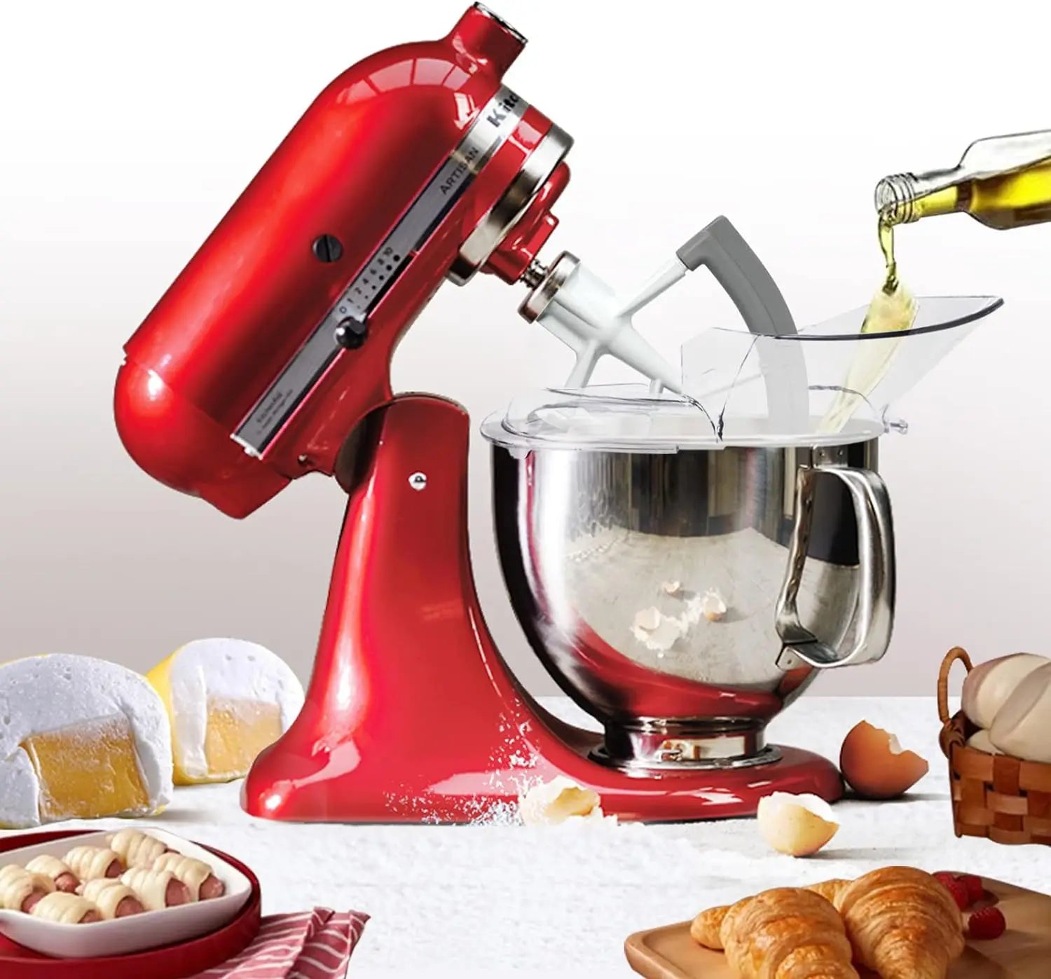 2Pc/Set Silicone Flex Edge Beater + Pouring Shield - Secure Fit Splatter Guard for KitchenAid 4.5-5Qt Tilt-Head Stand Mixers