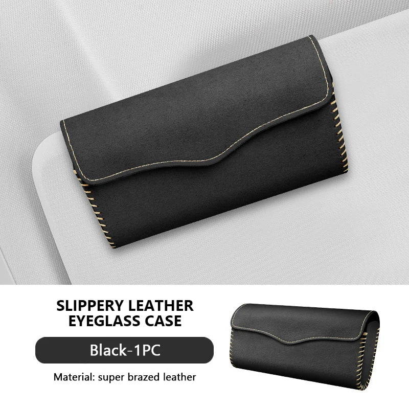 BLALION Car Sun Visor Plate Glasses Case Auto Sunshade Clamp Sunglasses Organizer Holder Suede Leather Car Glasses Storage Bag