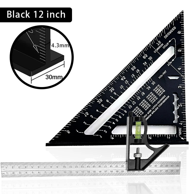 Premium Rafter Square and Combination Triangle Square Set, Woodworking Framing Square, Ruler and Protractor Tool Set