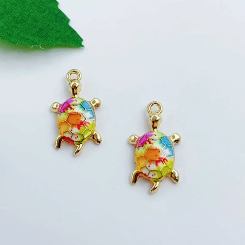 16pcs mixed with 16 cute oil drop printed ocean turtle DIY accessories pendant alloy accessories