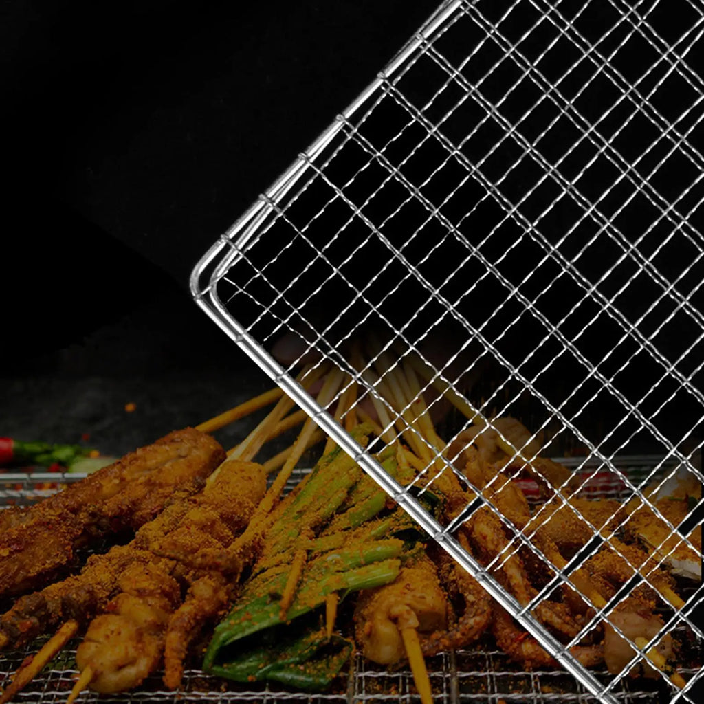 Stainless Steel Grill Basket BBQ Cooking Rack Fish Vegetable Grilling Basket Portable Barbecue Tools Steak Meat Seafood Grid