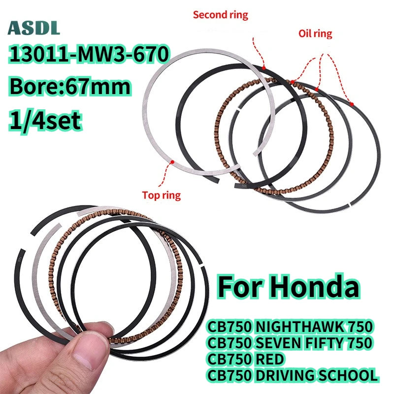 1/4pc STD 67mm for Honda CB750 Motorcycle Engine Cylinder Piston Rings CB750 NIGHTHAWK 750 SEVEN FIFTY RED DRIVING SCHOOL 91-08