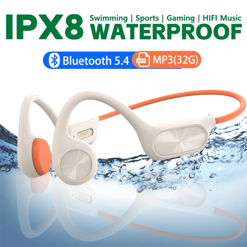 New X7 True Bone Conduction Headset Bluetooth 5.4 IPX8 Depth Waterproof Built-in Mic MP3 32GB Memory Player For Swimming Diving