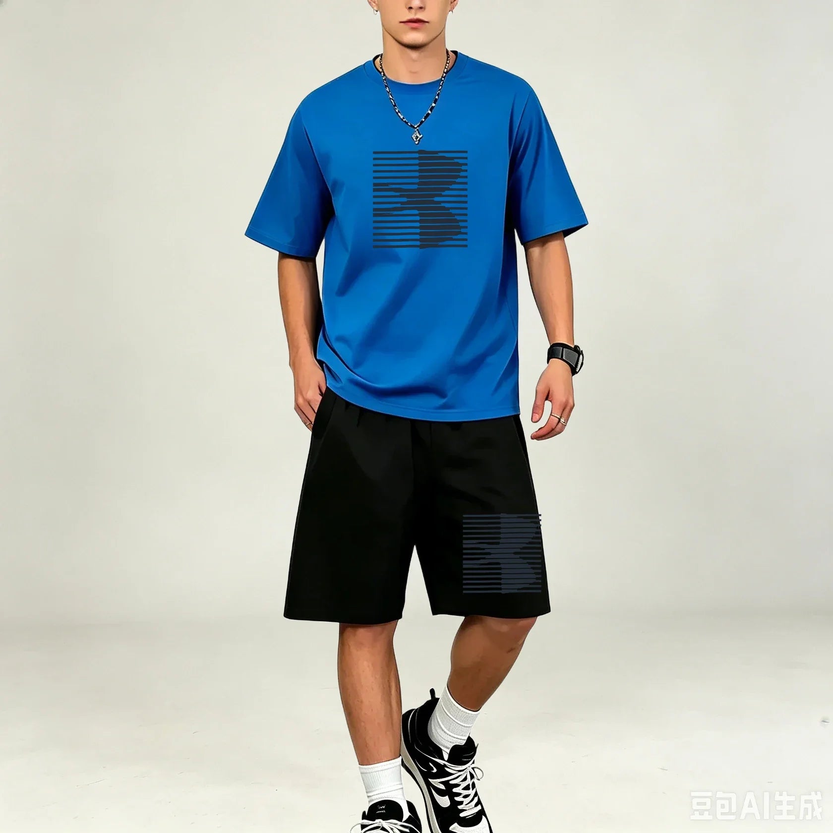 Men T‑Shirts Sets Simple Solid Color 2‑Piece Outfit Breathable Cotton T‑Shirts Sets Fashion Casual Sport Suit Workout Daily Wear