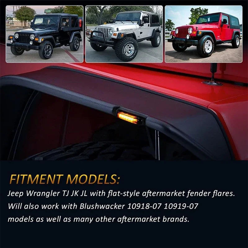 iJDM Car Fender Flare Side Marker Lamps for Jeep Wrangler TJ JK and JL Bushwacker Flat Style Fender Flares Turn Signal Lights