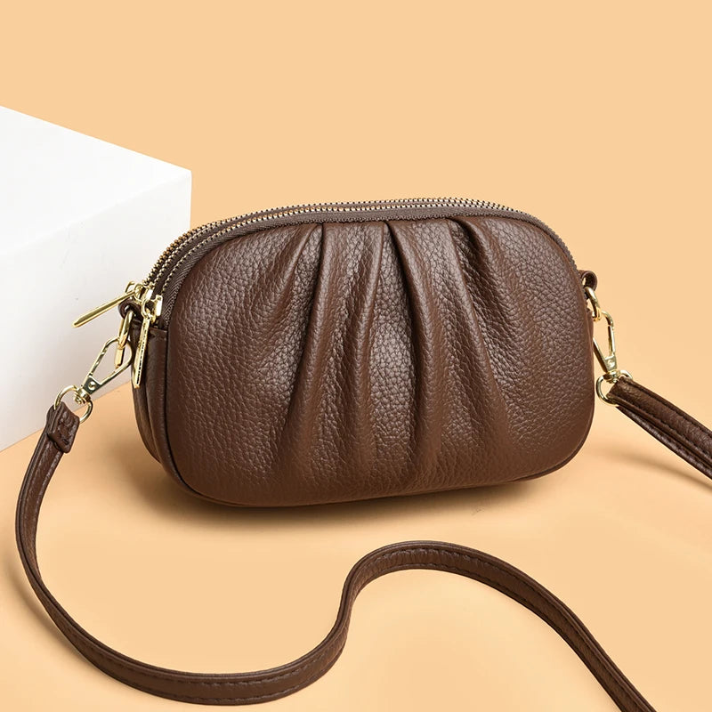 Women's New Style Pleated Crossbody Bag Three Layer Zipper Large Capacity Fashionable Versatile Casual Premium Top Shoulder Bag