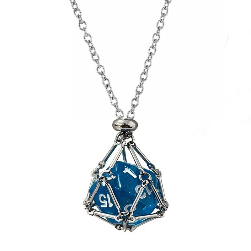 DND D20 Dice Necklace Stainless Steel Cage for D&d Dice, Dice Pendant DND Gift for Dungeon Master, D&D Player and RPG Gamer