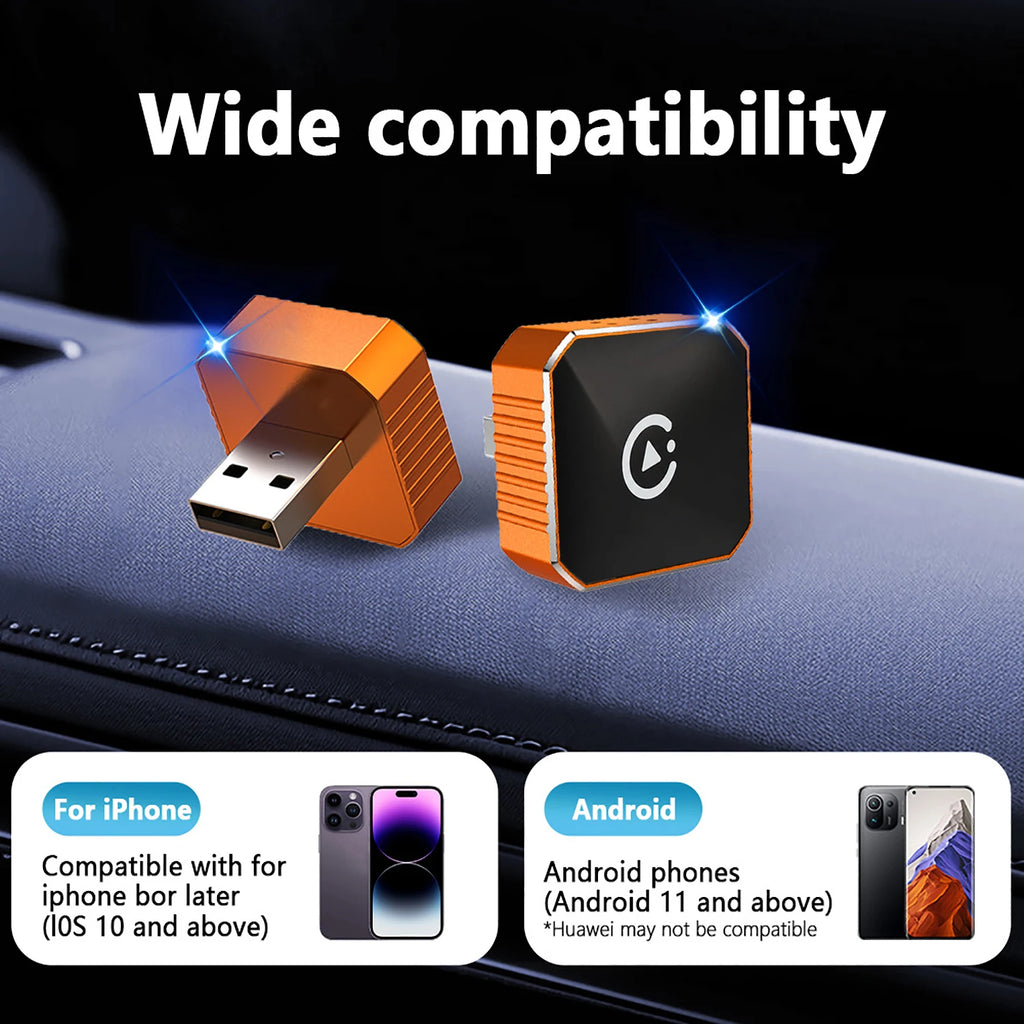 Wireless CarPlay & Android Auto Adapter – Plug & Play, 3X Speed Auto Connect for 1000+ Vehicles, iOS & Android