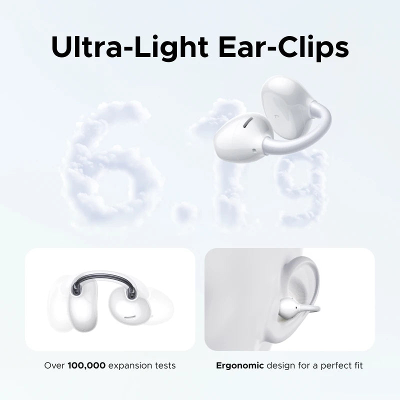 Open Ear Wireless Headphones Bluetooth Earphones ANC Dual-feedback Active Noise Cancellation, 32 Hours Playtime Clip Earbuds