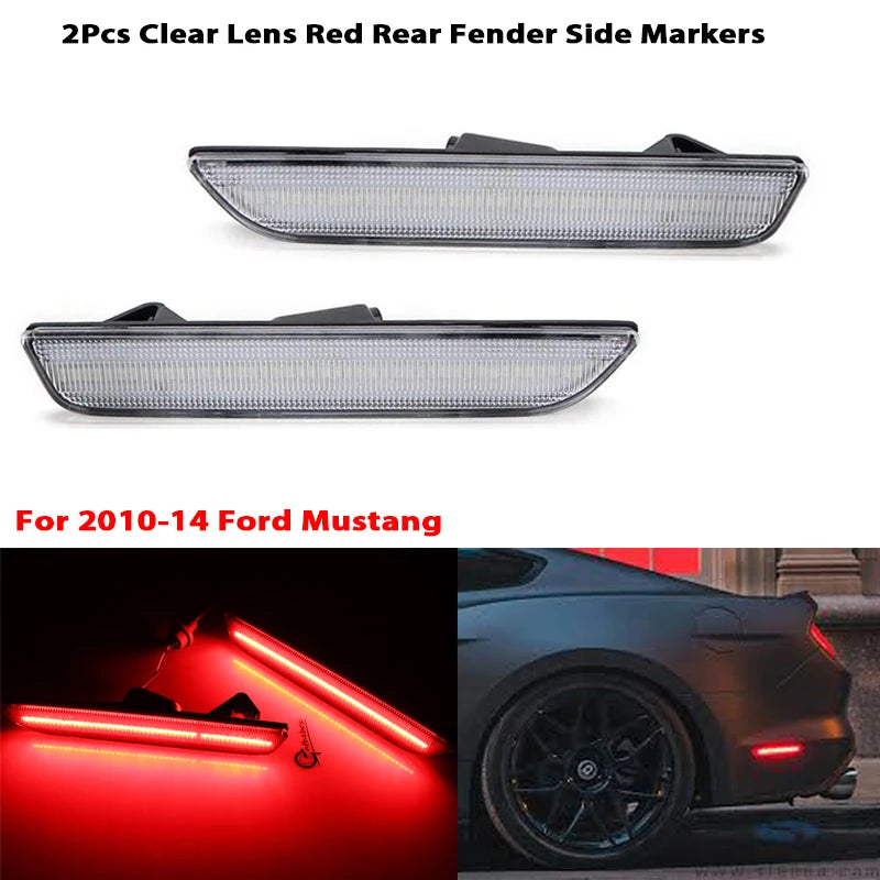 For Ford Mustang 2010-2014 Clear & Smoked Lens LED Side Marker Lamp Amber Front Red Rear Side Fender Lights