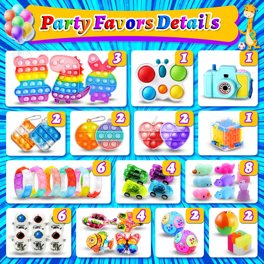 206PCS Fidget Toys Party Favors for Kids 14-18 Pinata Stuffers Treasure Chest Box Classroom Goodie Bag Stuffers