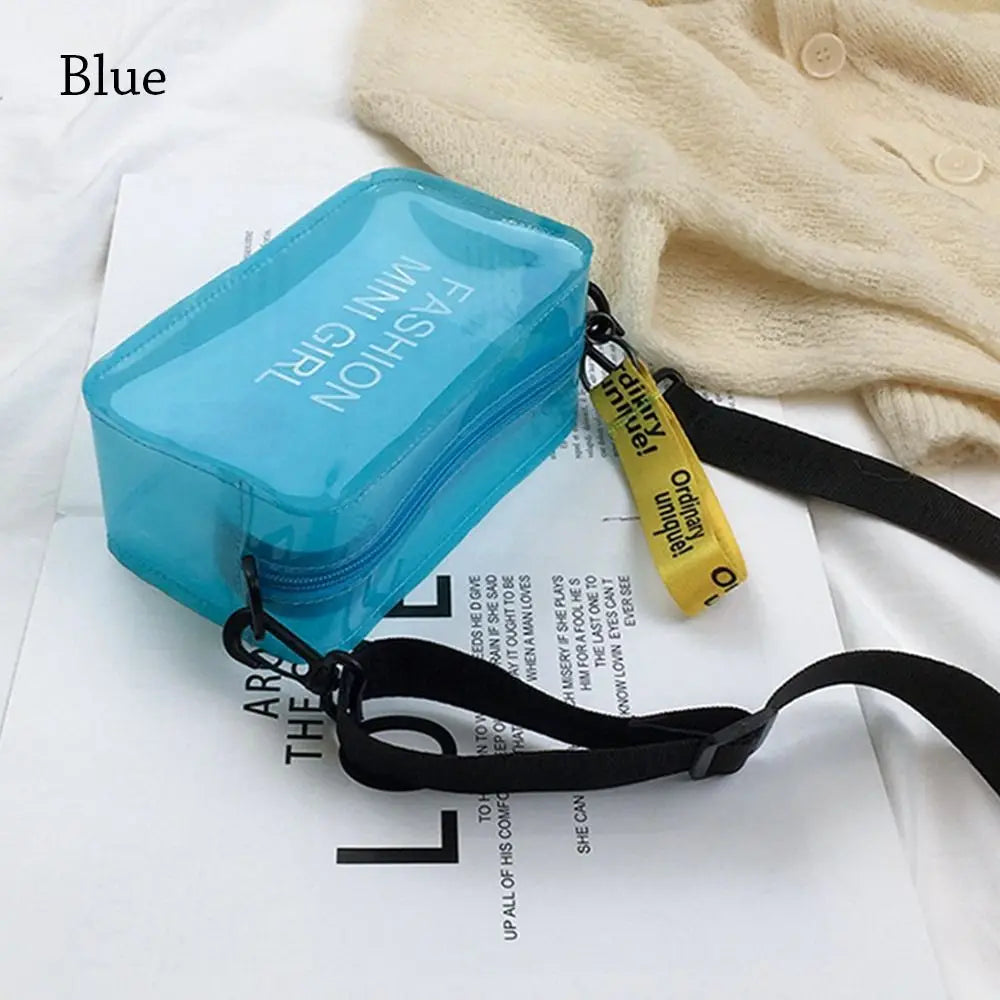Transparent Laser Crossbody Bag for Women Candy Color Letter Fashion Mini Shoulder Messenger Bag PVC Jelly Small Tote Bag