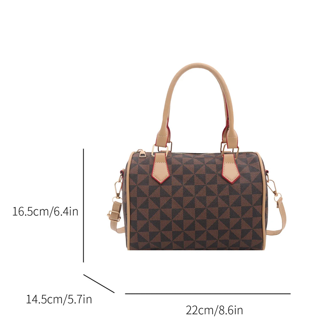 Fashion Business Crossbody Bag Windmill Print PU Color Block Trim Large Capacity Zipper Adjustable Strap Handbag for Daily Use