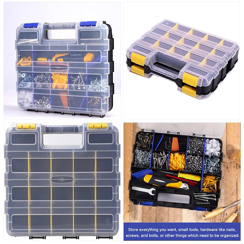 Tools Organizer Box Big Parts Storage Box 34-Compartment Double Side Hardware Organizers Plastic Dividers for Screws, Nuts,