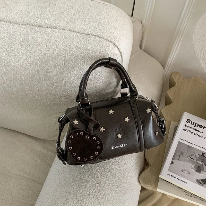 Korean Version New Large Capacity Retro Boston Bag Ins Crossbody Pillow Bag Star Women'S Fashion Handbag