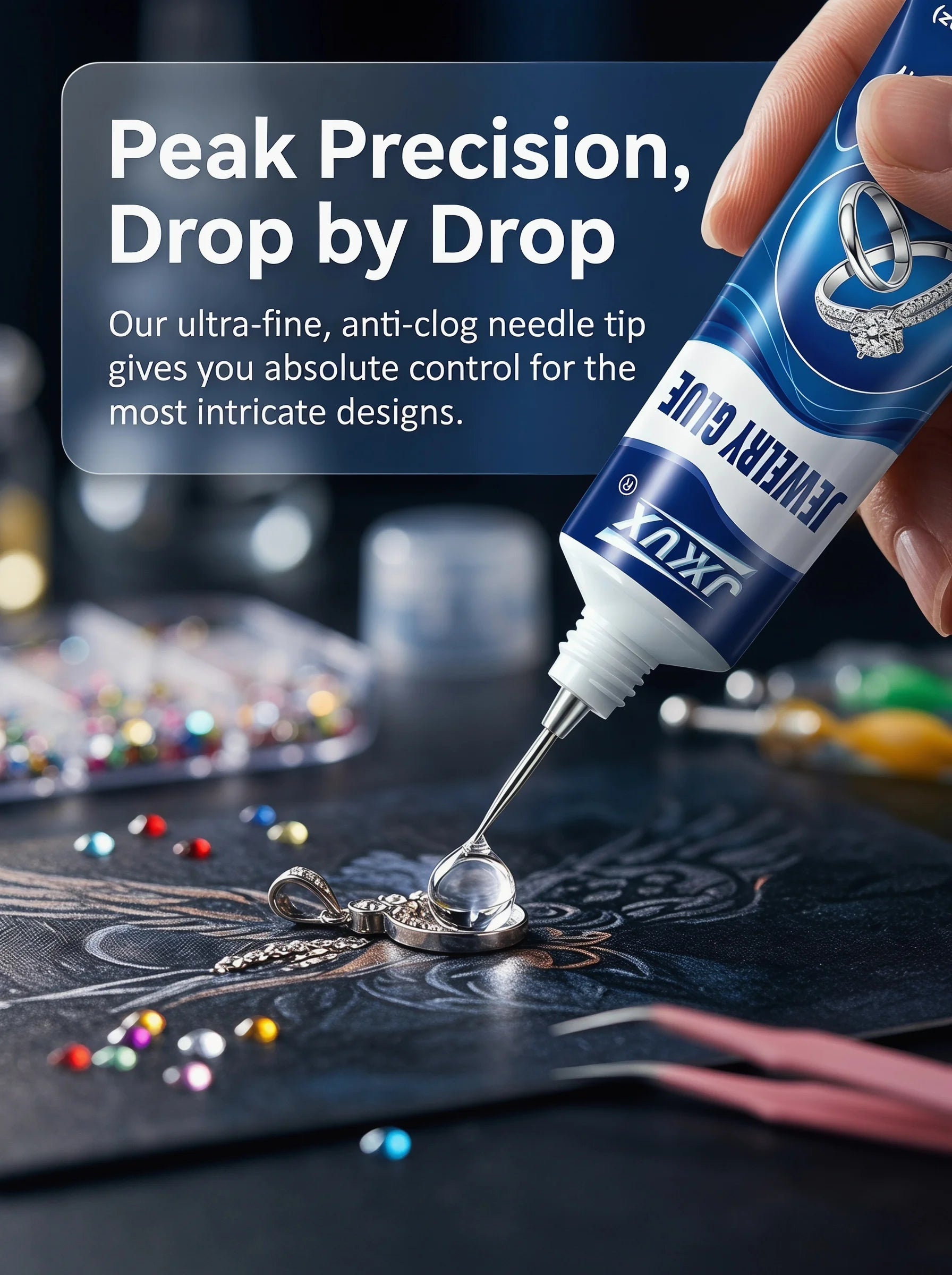 50ml Transparent Jewelry Glue, Multipurpose Rhinestone Adhesive, Strong Hold for Creating Jewelry with Crystals, Gems and Beads, and Craft Projects for the European Market