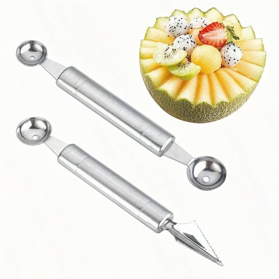 Double Headed Stainless Steel Fruits Spoon Digging Ball Carving Fruits Dual Purpose Spoon Apply to Kitchen Fresh Fruit JXB