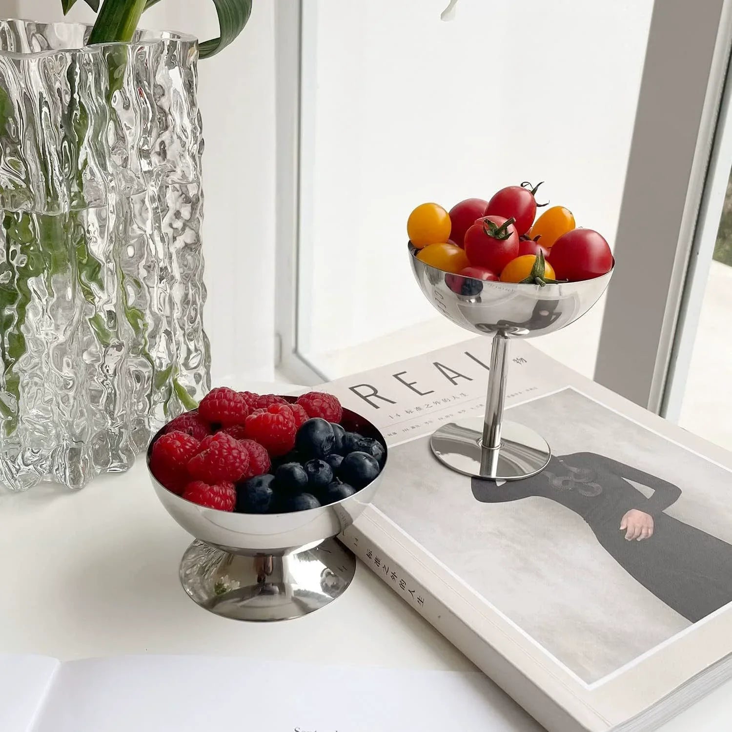 1pc Stainless Steel Ice Cream Cup Goblet Cup Salad Bowl Dessert Sorbet Bowl Fruit Plate Snack Dish Home Bar Party Kitchen Tool
