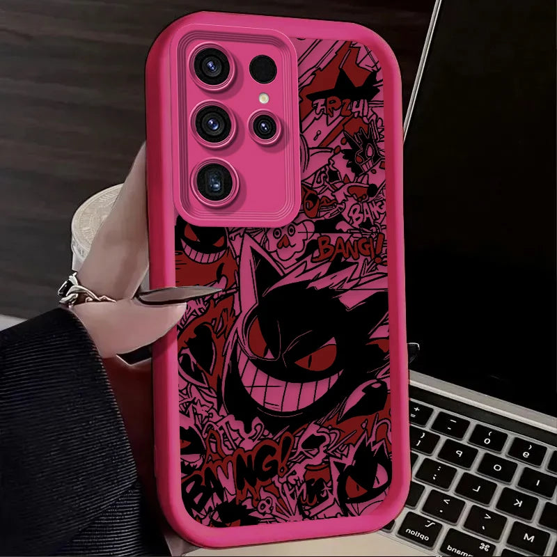 P-Pokemon Gengar Graffiti Phone Case for Samsung Galaxy S24 S25 S23 Ultra S22 S21 Plus FE A36 A56 A26 A16 A06 A15 A25 A35 A55 5G