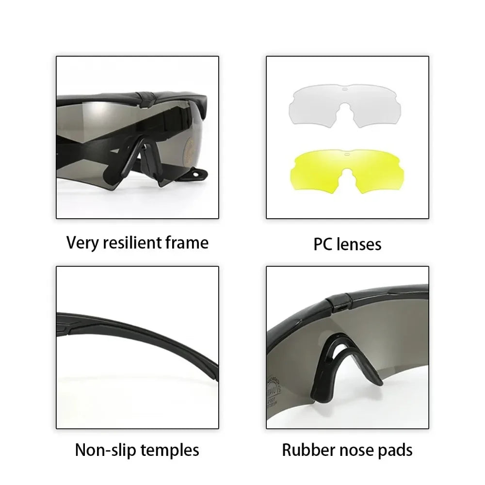 New Style Tactical Goggles CS Airsoft Windproof Shooting Glasses HD 3 Lens Motocross Motorcycle Mountaineering Safe Glasses
