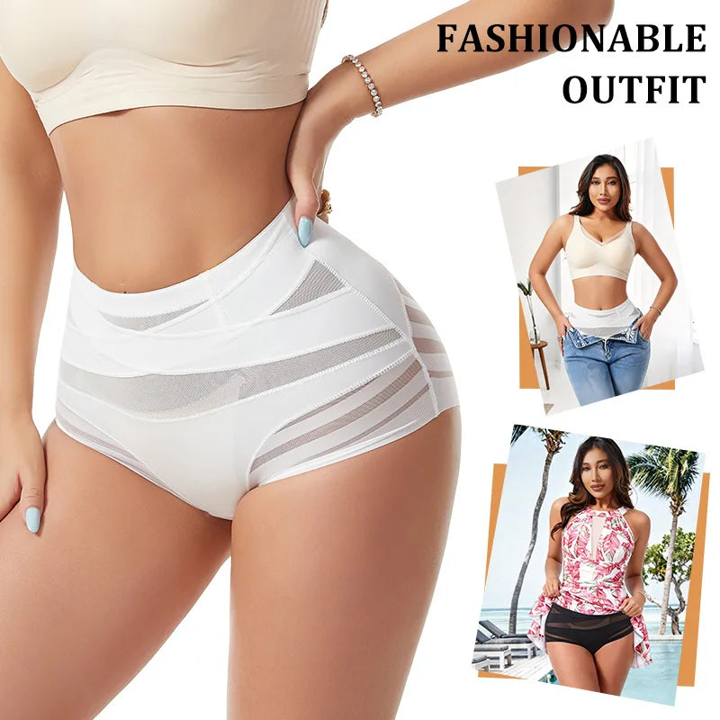 Seamless Panties High Elastic Nylon Crossover Waist Tummy Control Underwear Cross Slimming Whole Day Comfort Triangle Panties