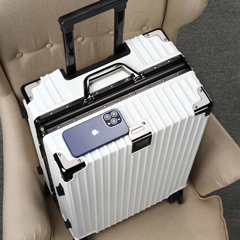 Trolley Luggage 20 26 30" Aluminium-framed Suitcase with Silent Wheels Unisex High-capacity Rolling Luggage Password Suitcase