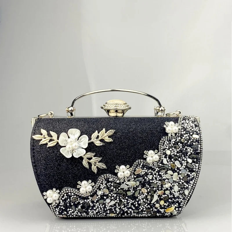 princess bag with metal rhinestone embellishments, evening party dress handbag, elegant women's handbag