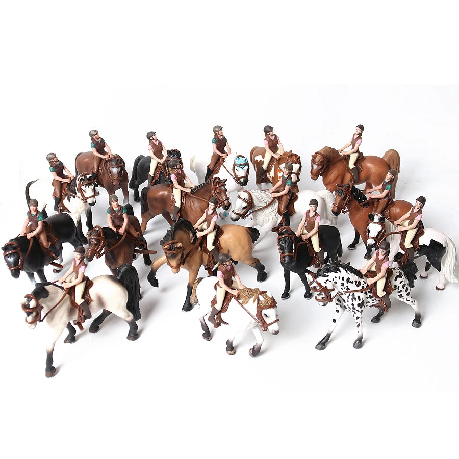 Realistic Equestrian Rider Horse with Saddle and Bridle Riding Playset Model Figures Decoration Educational Toys for Kids