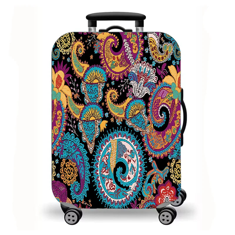 Luggage protective cover, retro printed elastic suitcase protective cover, retro floral pattern.