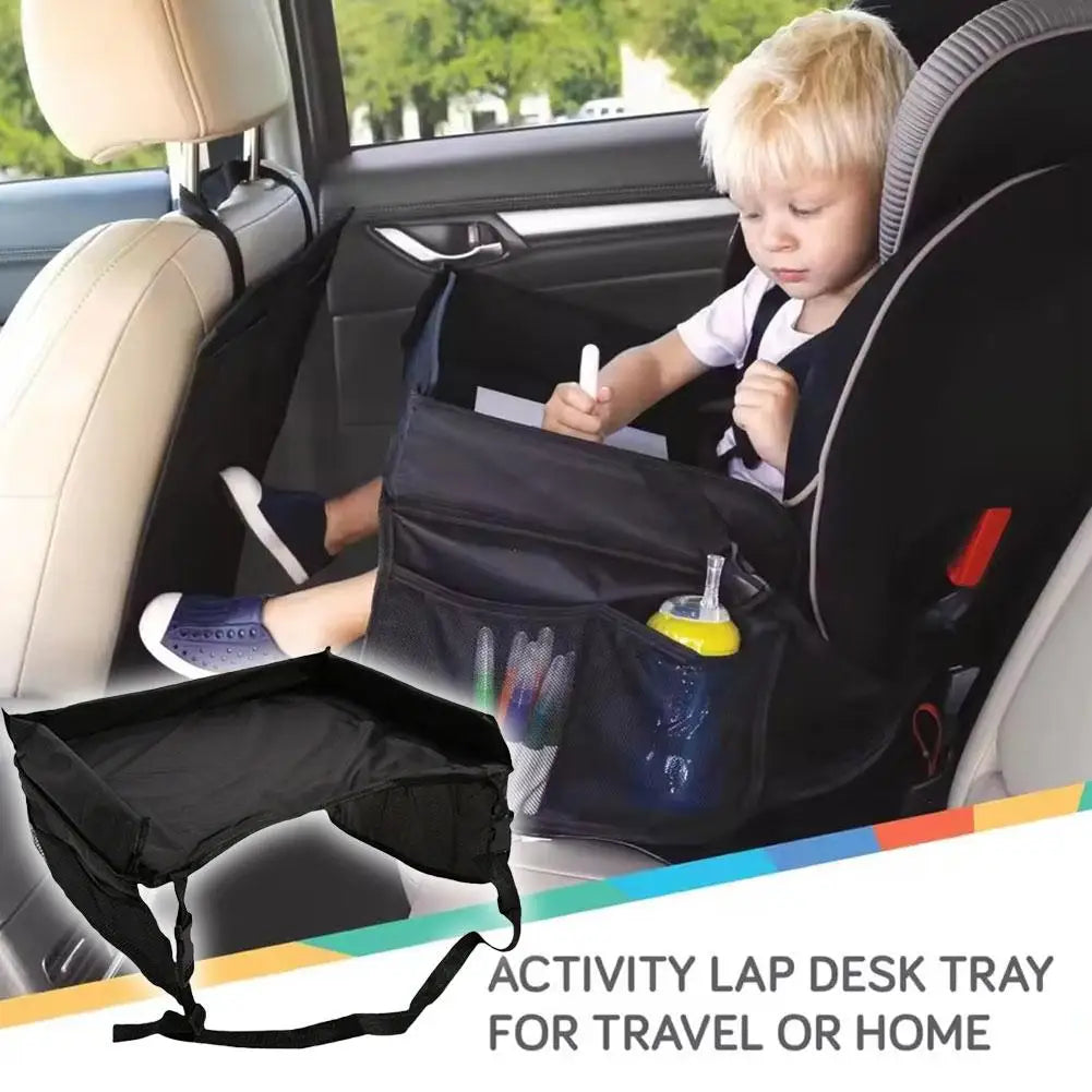 Foldable Car Seat Travel Tray Portable Car Interior Safety Seat Play Table with Storage Pockets For Kids Dining Drawing Organize