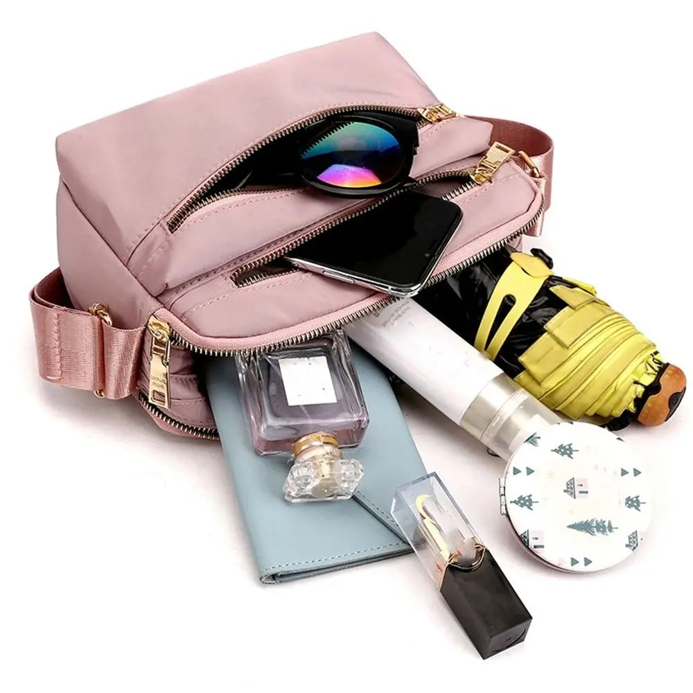 Casual Multi Layer Nylon Crossbody Bag Zipper Canvas Women Backpack Korean Style Waterproof Oxford Shoulder Bag Travel