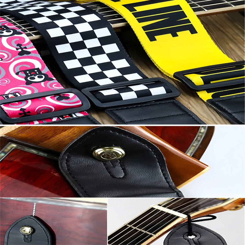 Miwayer PU Leather End Adjustable Nylon Guitar Strap, Colorful Print Ethnic Style Strap for Acoustic Electric Guitar & Bass