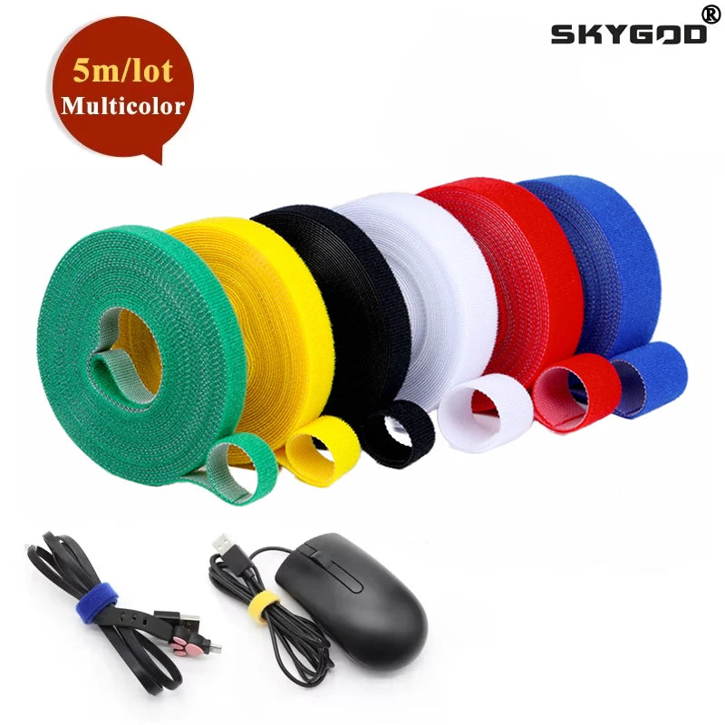 5 Meters Self Adhesive Tape Width 10/15/20/25mm DIY Accessories Reusable Cable Tie Wire Straps Tape