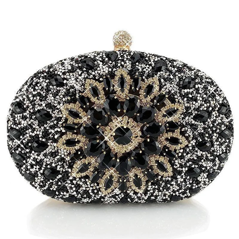 Flower Rhinestones Evening Bags Metal Prom Clutch Diamonds Clutch with Chain Shoulder Handbags Wedding Female Dress Purse Gift