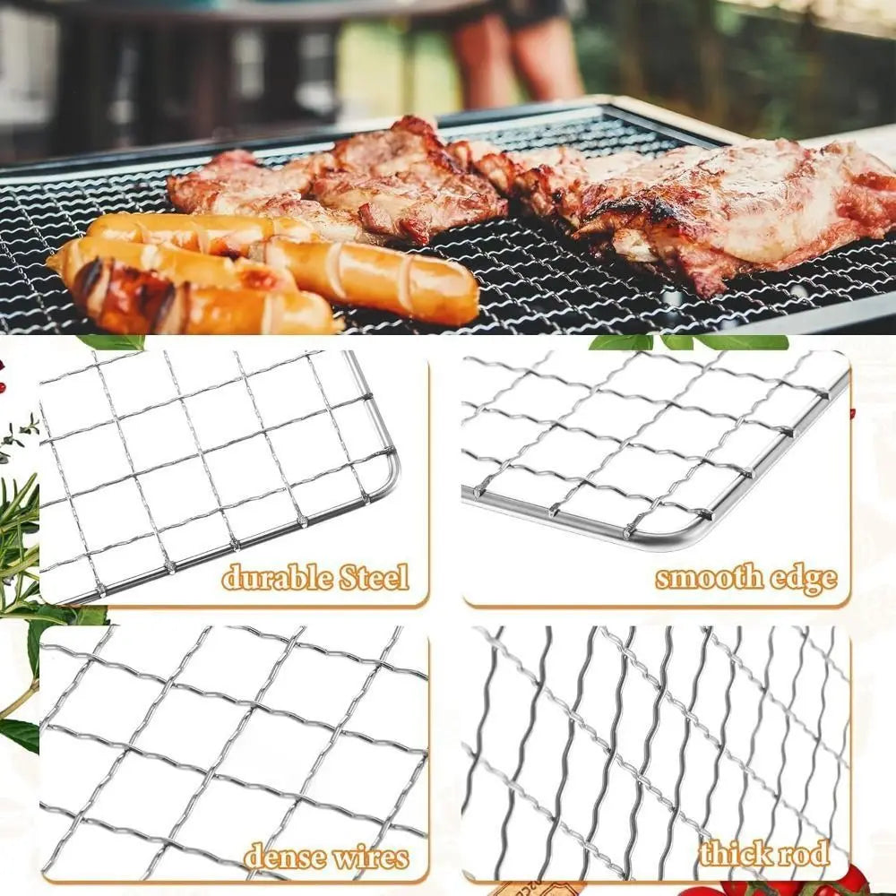 New Stainless Steel Grill Rack Grids Reusable Nonstick BBQ Roasting Rack Rectangular Grill Grate Mesh Pads Oven