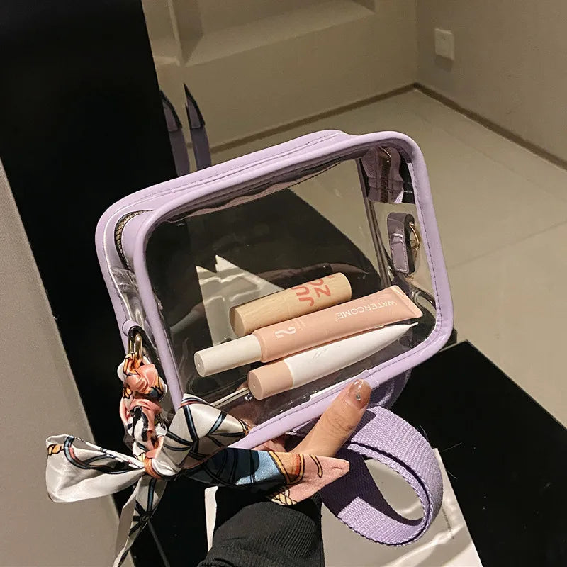 Clear Transparent Jelly Crossbody Bag Storage Bag With Scarf PVC Shoulder Bag Square Purse Jelly Bag Transparent Handbag Outdoor